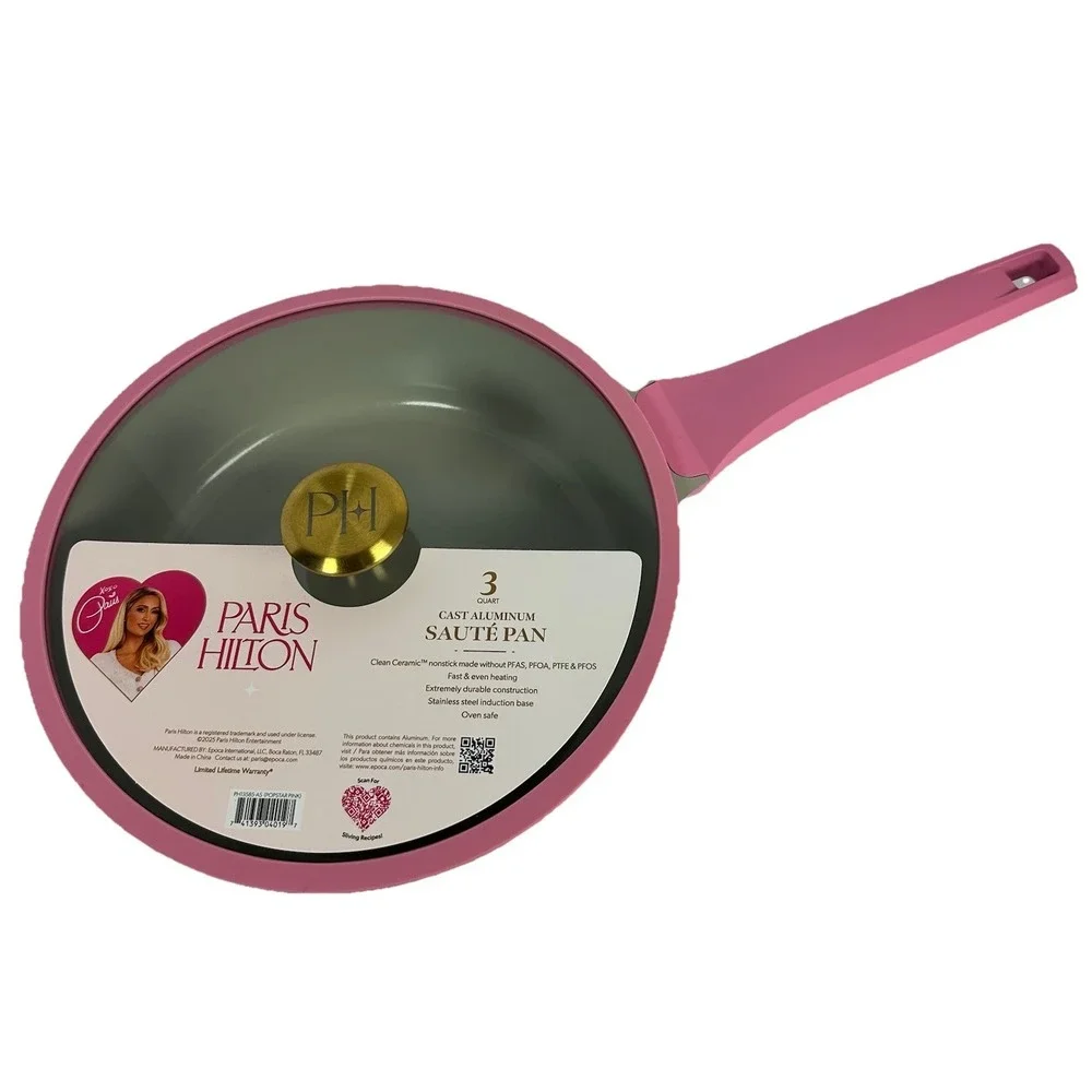 Paris Hilton 3 Qt Pink Cast Aluminum Sauté Pan With Lid Nonstick Ceramic